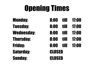 Opening Times Window Sticker